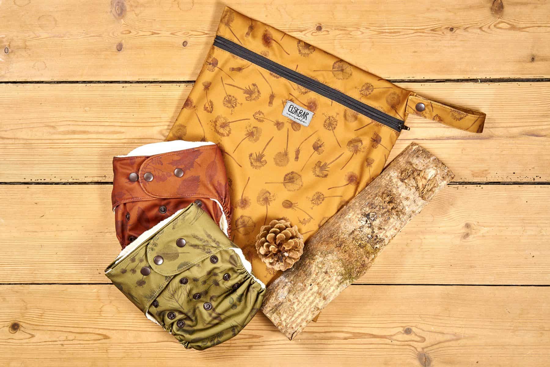 Medium Wetbag Dandelions Yellow with cloth diapers