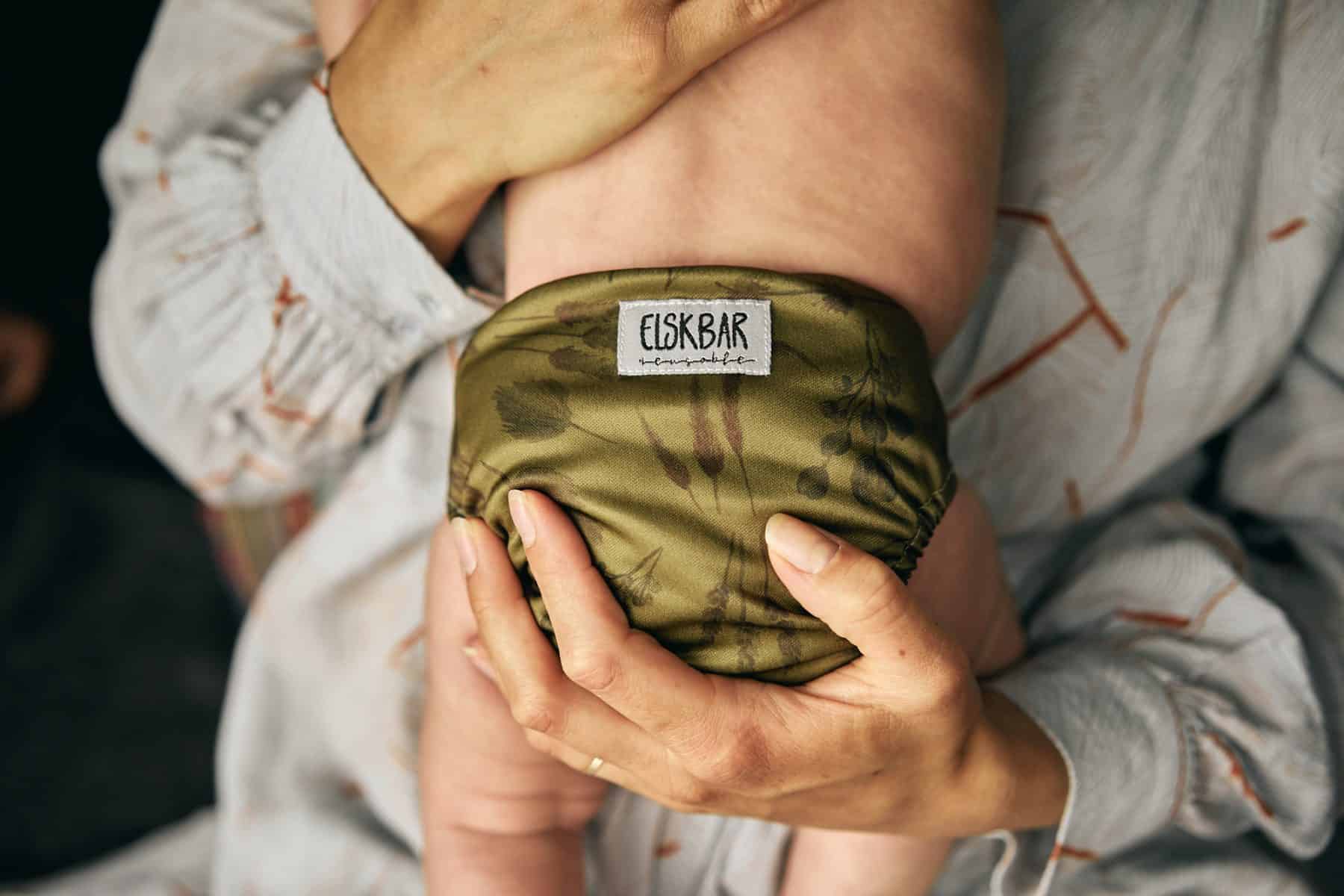 Natural Newborn Grasses Cloth Diaper on Baby Back