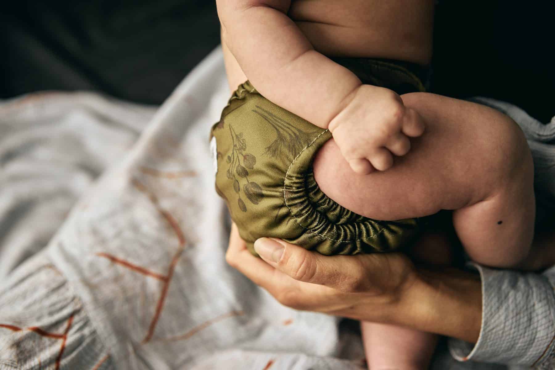 Natural Newborn Grasses Cloth Diaper on Baby Front